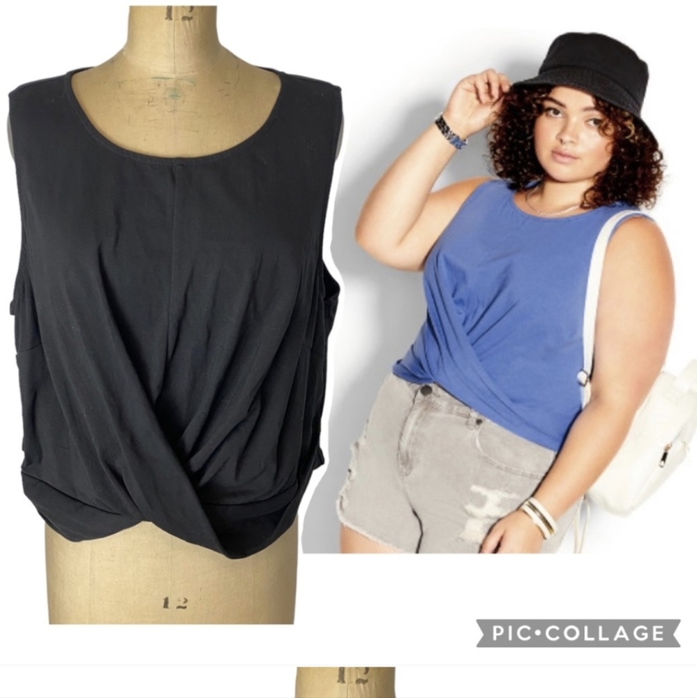 🌷 CCX City Chic Black Twist Front Cropped Tank Top Size XL